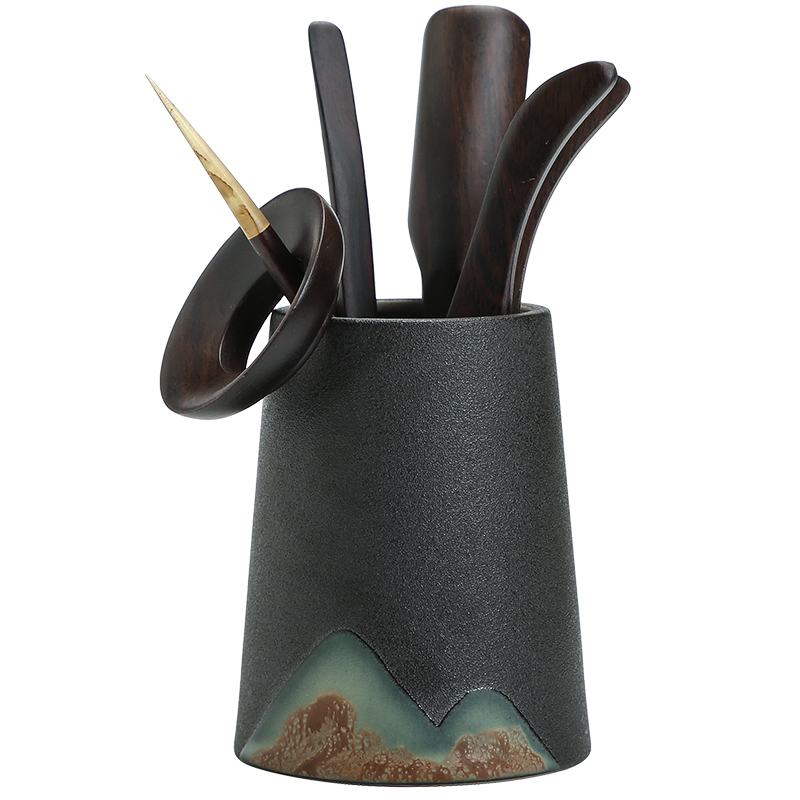 苏氏陶瓷（SUSHI CERAMICS）J0294茶具配件茶道手绘彩画六君子（单位：套） 黑色